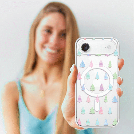 Etui do iPhone Air z MagSafe, pastelowe choinki, święta, przeźroczyste4