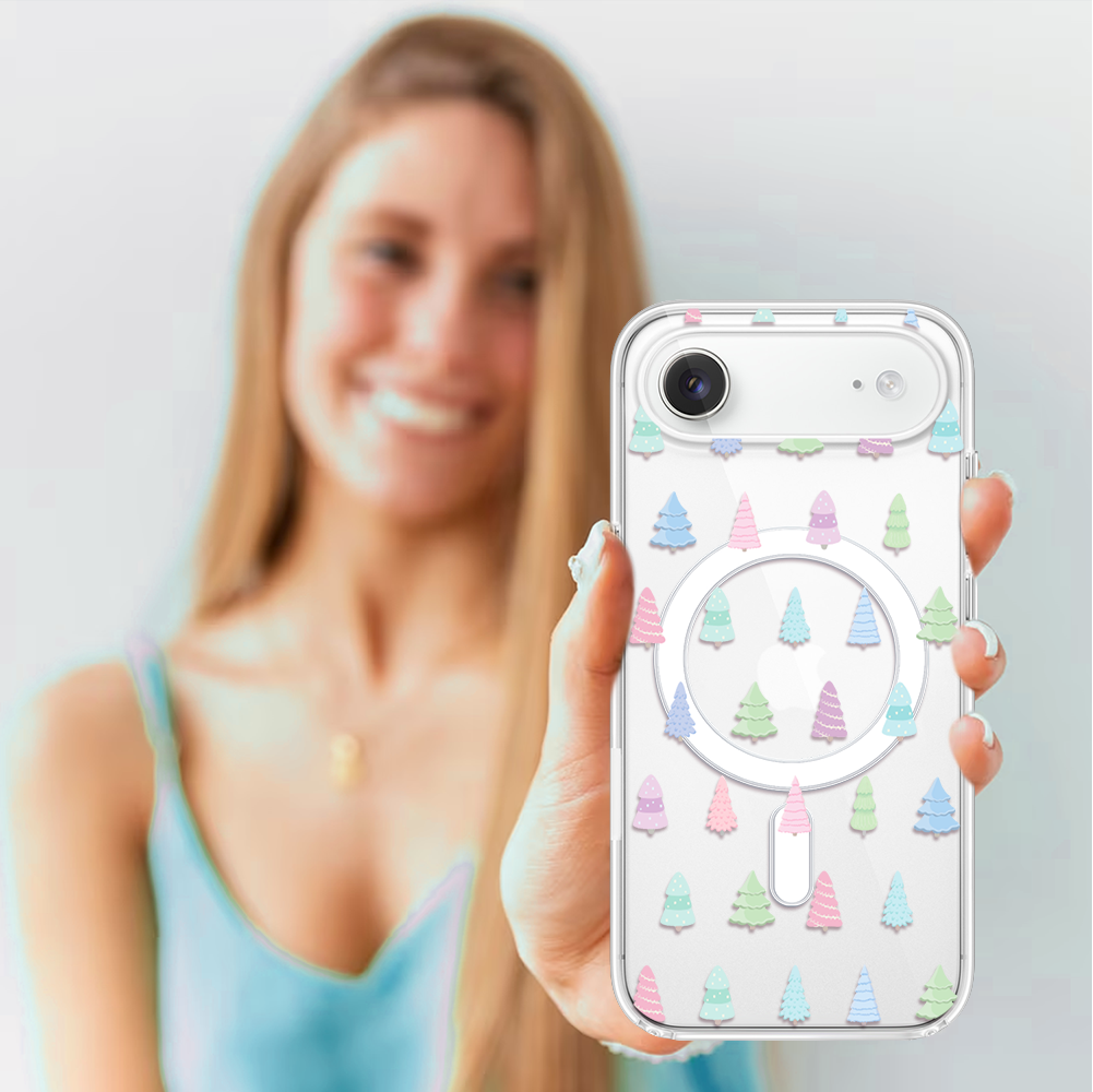 Etui do iPhone Air z MagSafe, pastelowe choinki, święta, przeźroczyste4