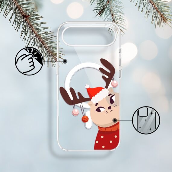 Etui do iPhone Air z MagSafe, świąteczny kotek przebrany za reniferka, przeźroczyste1