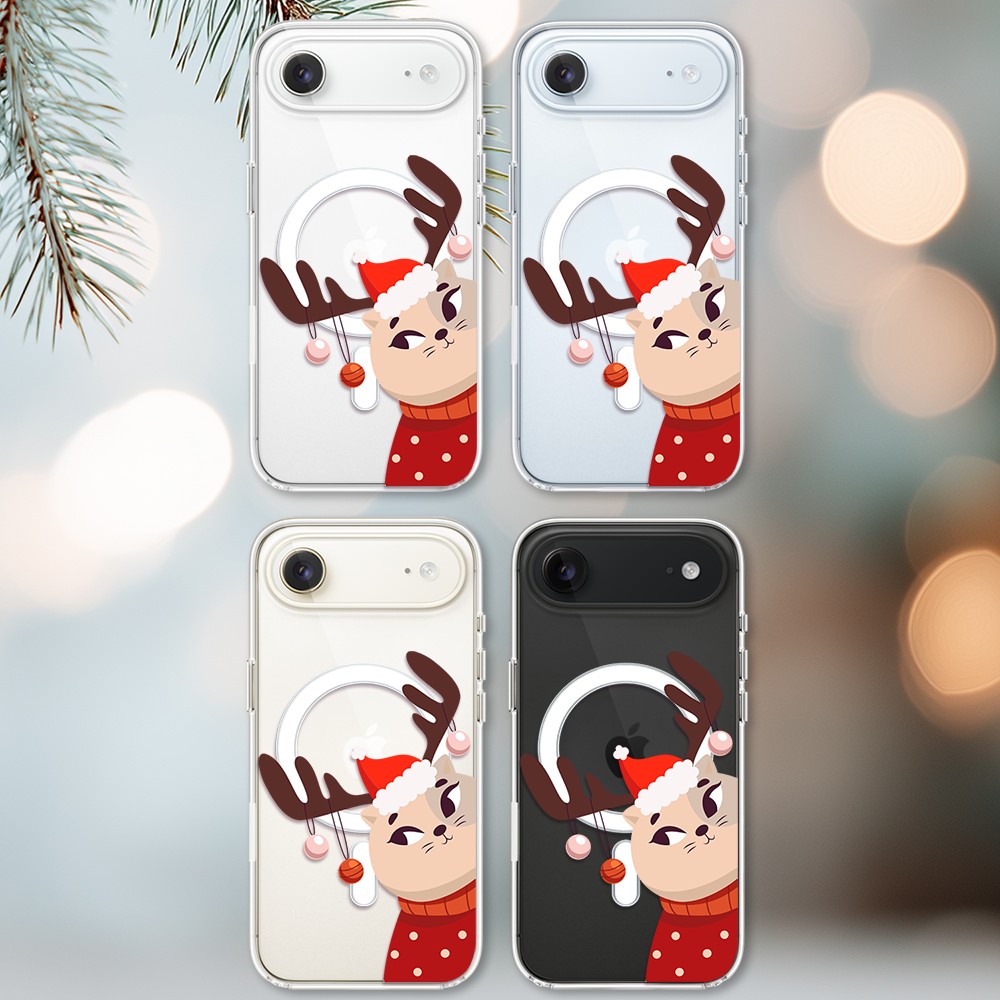 Etui do iPhone Air z MagSafe, świąteczny kotek przebrany za reniferka, przeźroczyste2