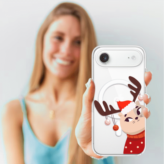 Etui do iPhone Air z MagSafe, świąteczny kotek przebrany za reniferka, przeźroczyste4