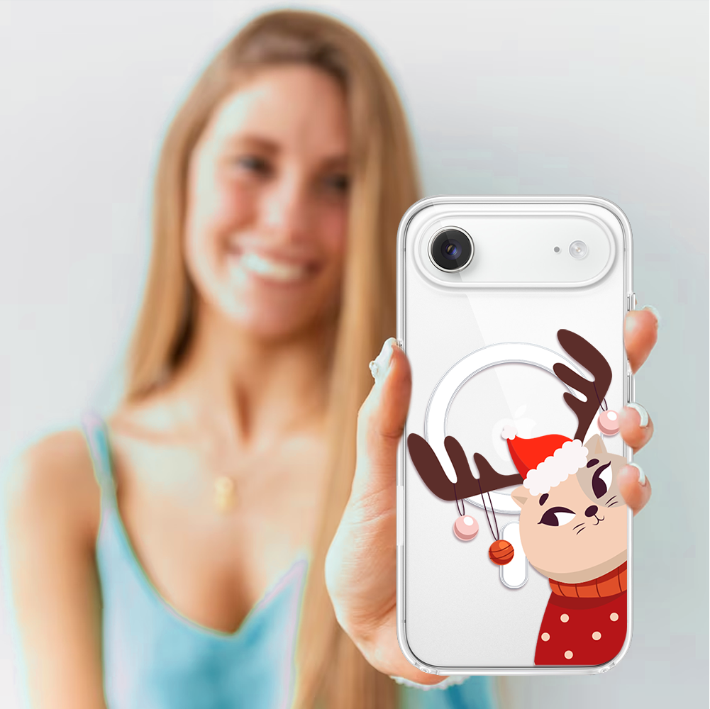 Etui do iPhone Air z MagSafe, świąteczny kotek przebrany za reniferka, przeźroczyste4