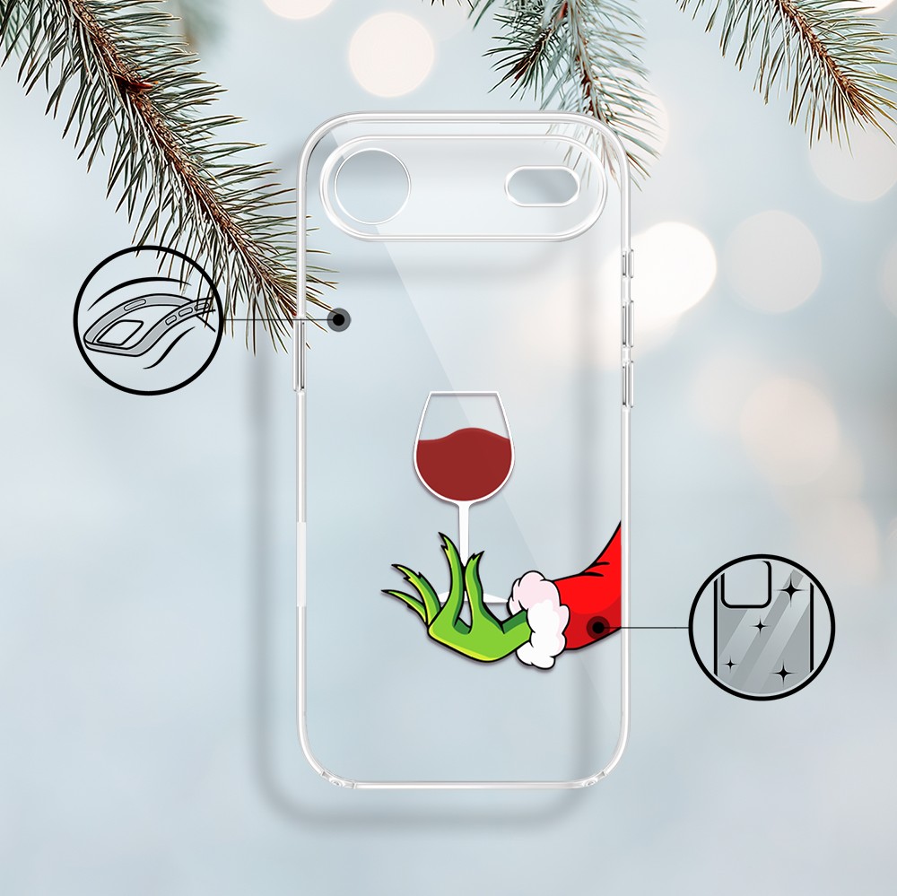 Etui do iPhone Air, zielony psotnik z lampką wina, przeźroczyste 17Air-1