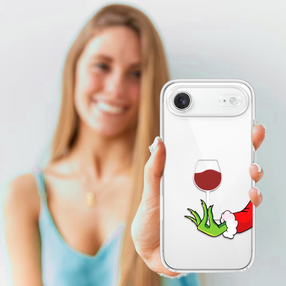 Etui do iPhone Air, zielony psotnik z lampką wina, przeźroczyste 17Air-4