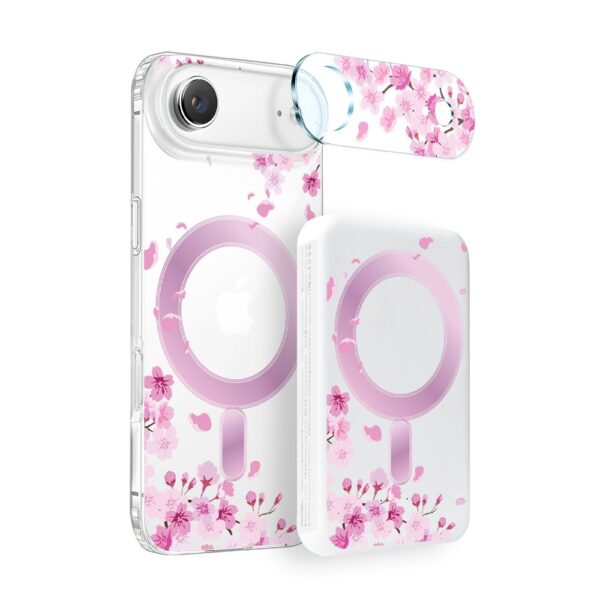 Zestaw etui do iPhone Air, szkło na aparat, power bank, kwiat wiśni