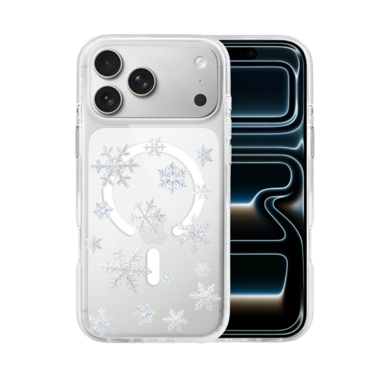 etui do iphone 17 pro z magsafe, zimowa magia, delikatne płatki śniegu, przeźroczyste