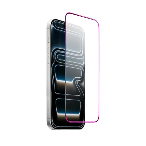 Szkło hartowane 9H do iPhone 17 Pro, twarde wzmocnione z metalizowaną różową ramką (2)