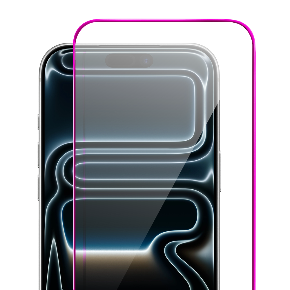 Szkło hartowane 9H do iPhone 17 Pro, twarde wzmocnione z metalizowaną różową ramką (4)