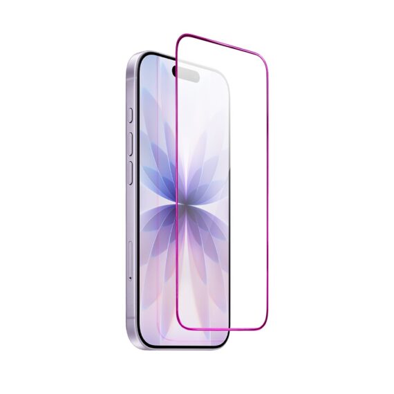 Szkło hartowane 9H do iPhone 17, twarde wzmocnione z metalizowaną różową ramką (1)