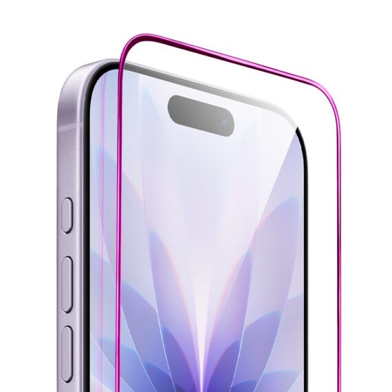 Szkło hartowane 9H do iPhone 17, twarde wzmocnione z metalizowaną różową ramką (2)