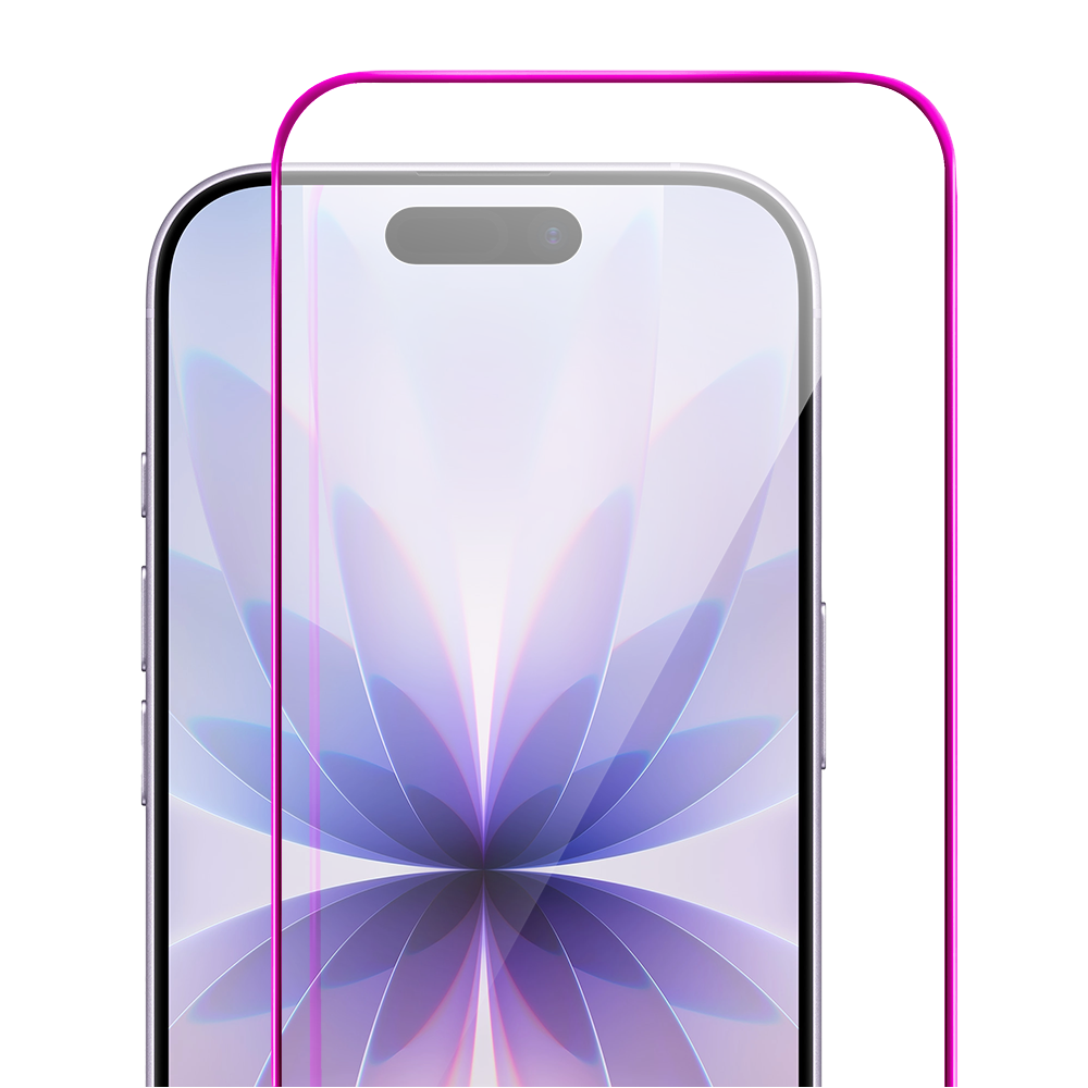 Szkło hartowane 9H do iPhone 17, twarde wzmocnione z metalizowaną różową ramką (3)