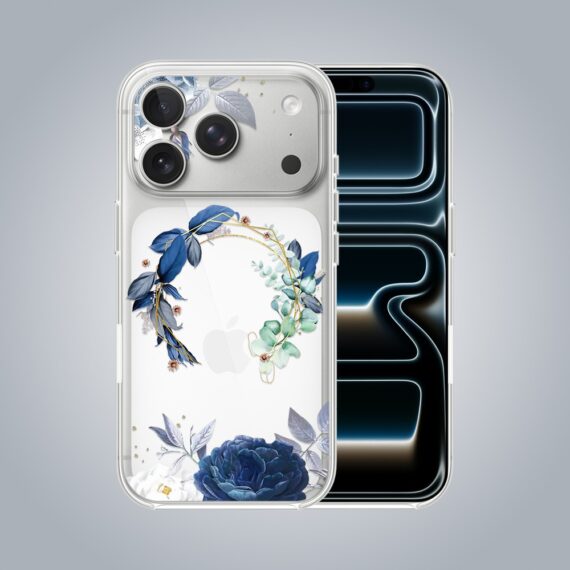 Zestaw etui do iPhone 17 Pro, szkło na aparat, power bank, niebieskie kwiaty1 Zestaw etui do iPhone 17 Pro, szkło na aparat, power bank, niebieskie kwiaty1