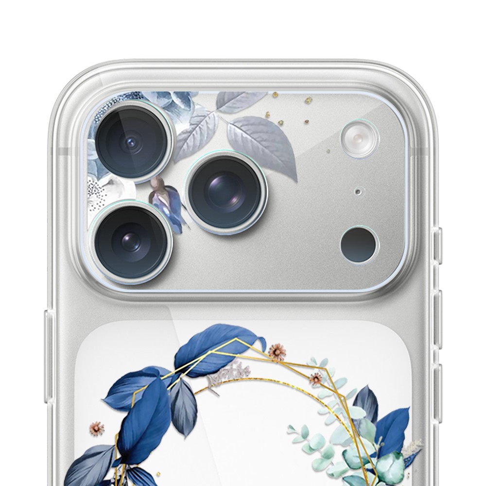 Zestaw etui do iPhone 17 Pro, szkło na aparat, power bank, niebieskie kwiaty5