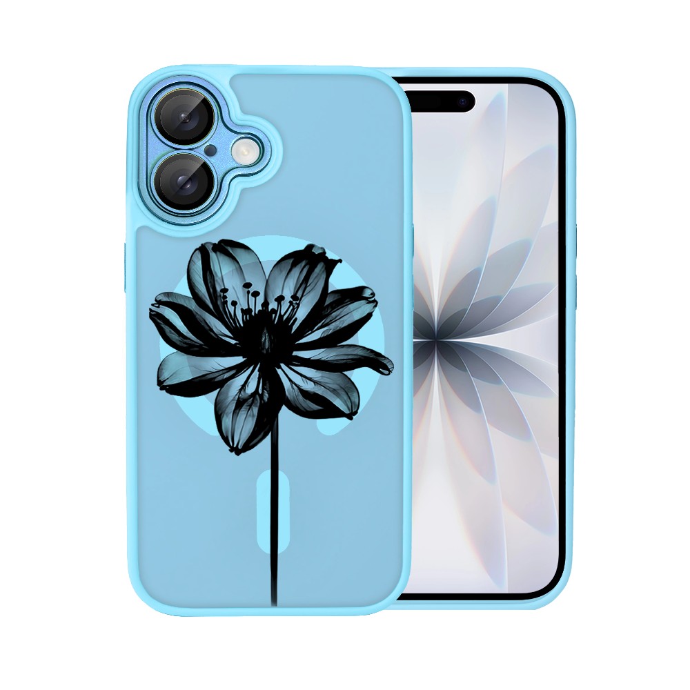 Etui do iPhone 17 Color Flush z MagSafe, z osłoną aparatu, czarny kwiat, niebieskie