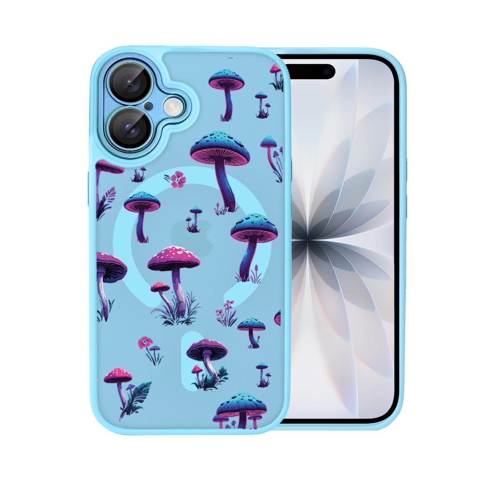 Etui do iPhone 17 Color Flush z MagSafe, z osłoną aparatu, magiczne grzybki, niebieskie