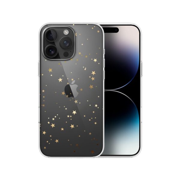 Etui do iPhone 14 Pro, złote gwiazdki, przeźroczyste