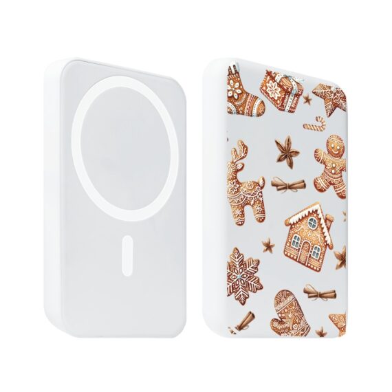 1Power bank MagSafe 5000mAh ładowanie bezprzewodowe iPhone 17:16:15:14:13:12, magia pierniczków, biały