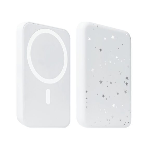 1Power bank MagSafe 5000mAh ładowanie bezprzewodowe iPhone 17:16:15:14:13:12, szampańskie gwiazdki, biały