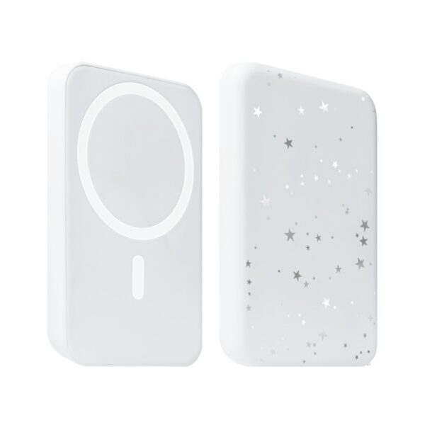 1Power bank MagSafe 5000mAh ładowanie bezprzewodowe iPhone 17:16:15:14:13:12, szampańskie gwiazdki, biały