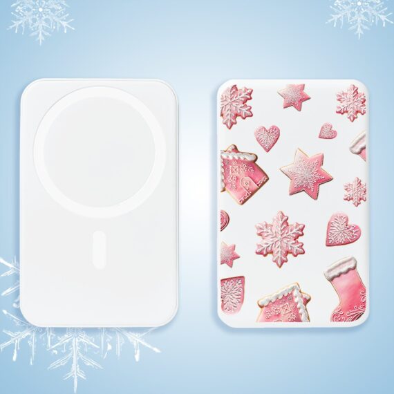 2Power bank MagSafe 5000mAh ładowanie bezprzewodowe iPhone 17:16:15:14:13:12, różowe pierniczki, biały