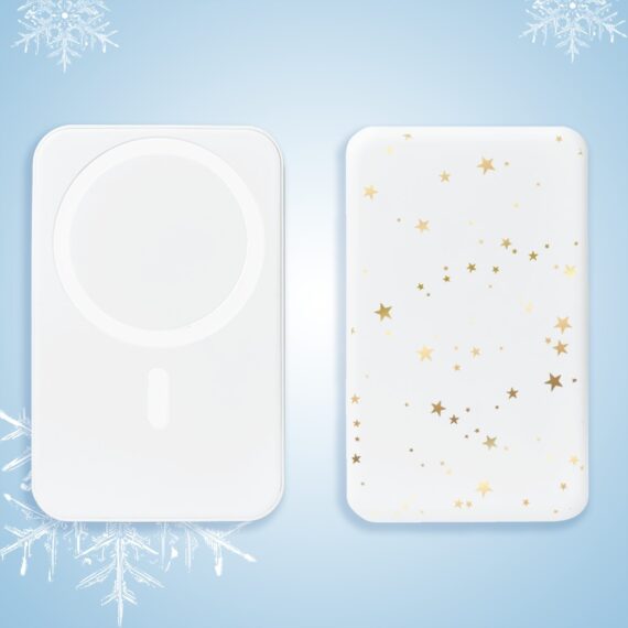 2Power bank MagSafe 5000mAh ładowanie bezprzewodowe iPhone 17:16:15:14:13:12, złote gwiazdki, biały