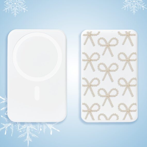 2Power bank MagSafe 5000mAh ładowanie bezprzewodowe iPhone 17:16:15:14:13:12, złote kokardki, biały