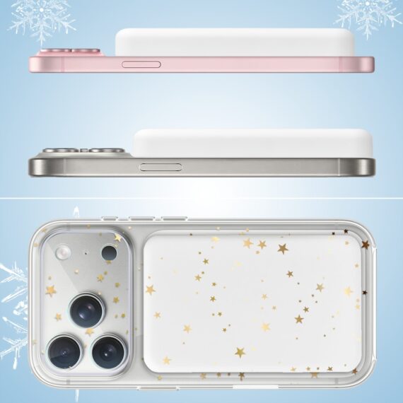 7Power bank MagSafe 5000mAh ładowanie bezprzewodowe iPhone 17:16:15:14:13:12, złote gwiazdki, biały