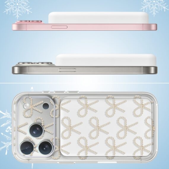 7Power bank MagSafe 5000mAh ładowanie bezprzewodowe iPhone 17:16:15:14:13:12, złote kokardki, biały