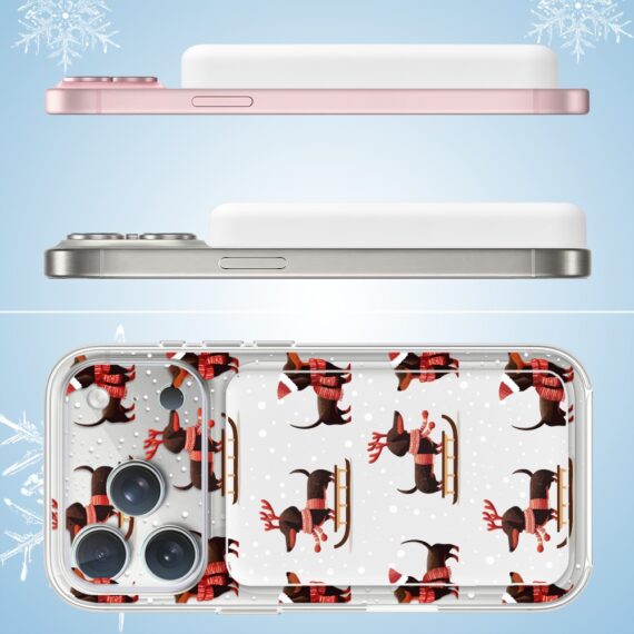 7Power bank Magsafe 5000mAh ładowanie bezprzewodowe iPhone 17:16:15:14:13:12, jamniki na saniach, biały