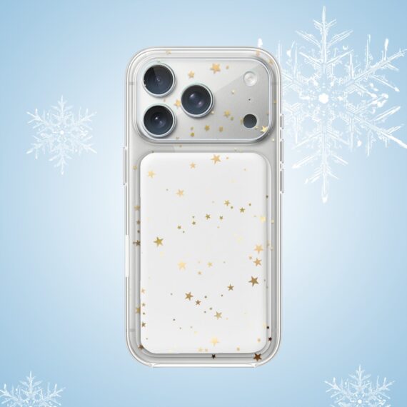 8Power bank MagSafe 5000mAh ładowanie bezprzewodowe iPhone 17:16:15:14:13:12, złote gwiazdki, biały