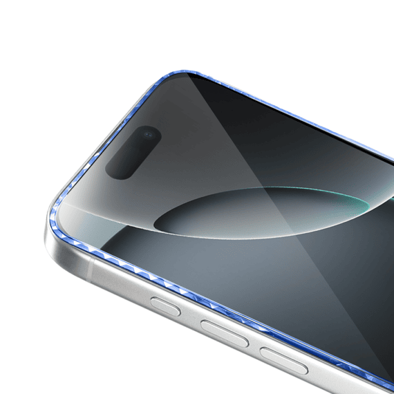 Diamond Cut, twarde szkło z ozdobną diamentową ramką do iPhone 16 PM, niebieskie, nowe (1)