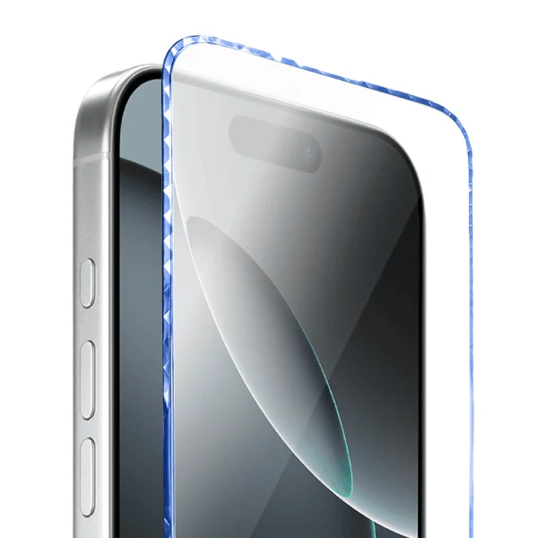 Diamond Cut, twarde szkło z ozdobną diamentową ramką do iPhone 16 PM, niebieskie, nowe (4)