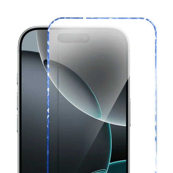Diamond Cut, twarde szkło z ozdobną diamentową ramką do iPhone 16 PM, niebieskie, nowe (5)
