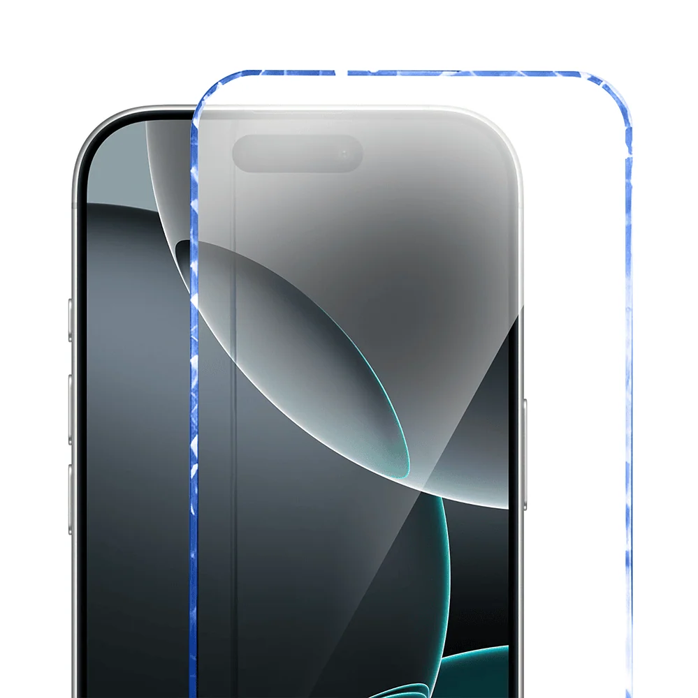 Diamond Cut, twarde szkło z ozdobną diamentową ramką do iPhone 16 PM, niebieskie, nowe (5)