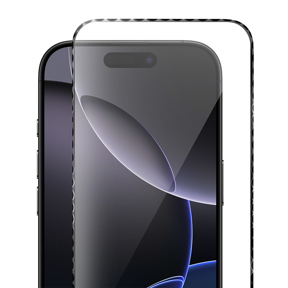 Diamond Cut, twarde szkło z ozdobną diamentową ramką do iPhone 16 Pro Max, czarne (5)