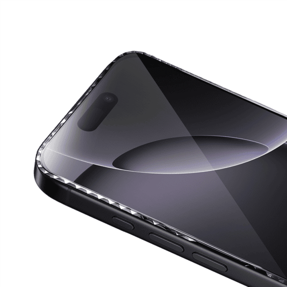 Diamond Cut, twarde szkło z ozdobną diamentową ramką do iPhone 16 Pro Max, czarne, nowe (1)