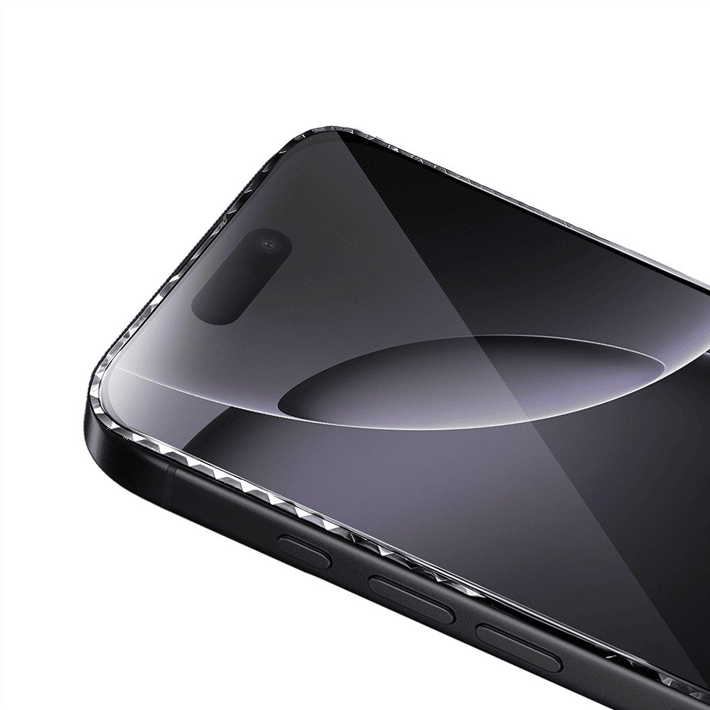 Diamond Cut, twarde szkło z ozdobną diamentową ramką do iPhone 16 Pro Max, czarne, nowe (1)