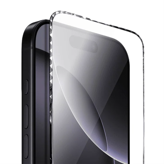 Diamond Cut, twarde szkło z ozdobną diamentową ramką do iPhone 16 Pro Max, czarne, nowe ( (3)