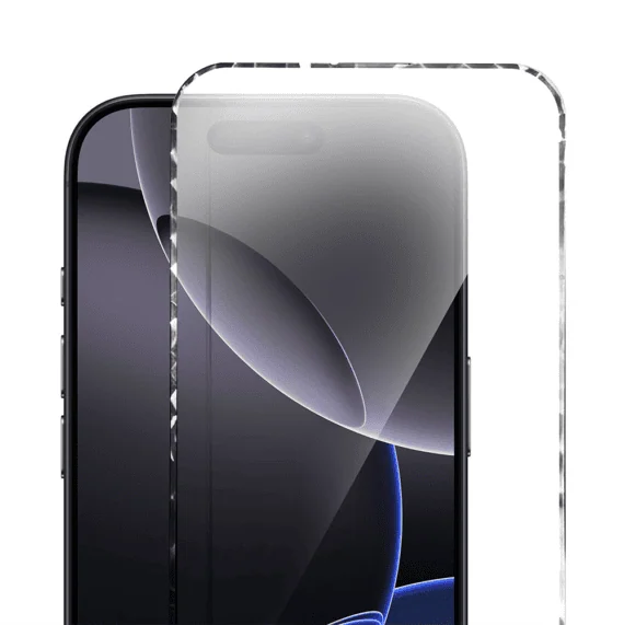 Diamond Cut, twarde szkło z ozdobną diamentową ramką do iPhone 16 Pro Max, czarne, nowe ( (4)