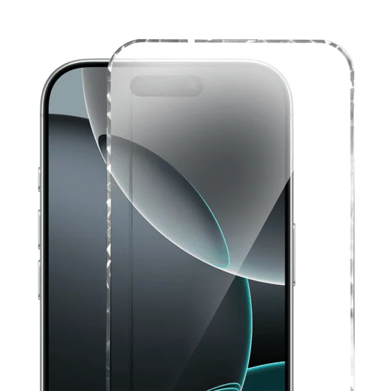 Diamond Cut, twarde szkło z ozdobną diamentową ramką do iPhone 16 Pro Max, srebrne, nowe (1)