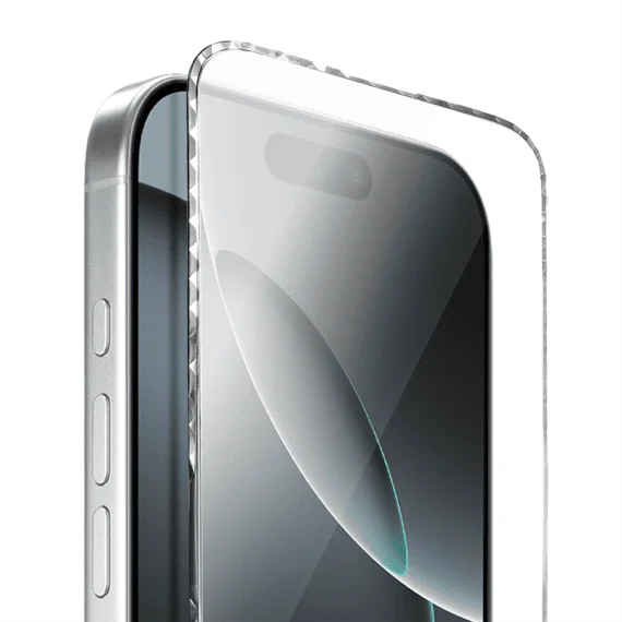 Diamond Cut, twarde szkło z ozdobną diamentową ramką do iPhone 16 Pro Max, srebrne, nowe (5)