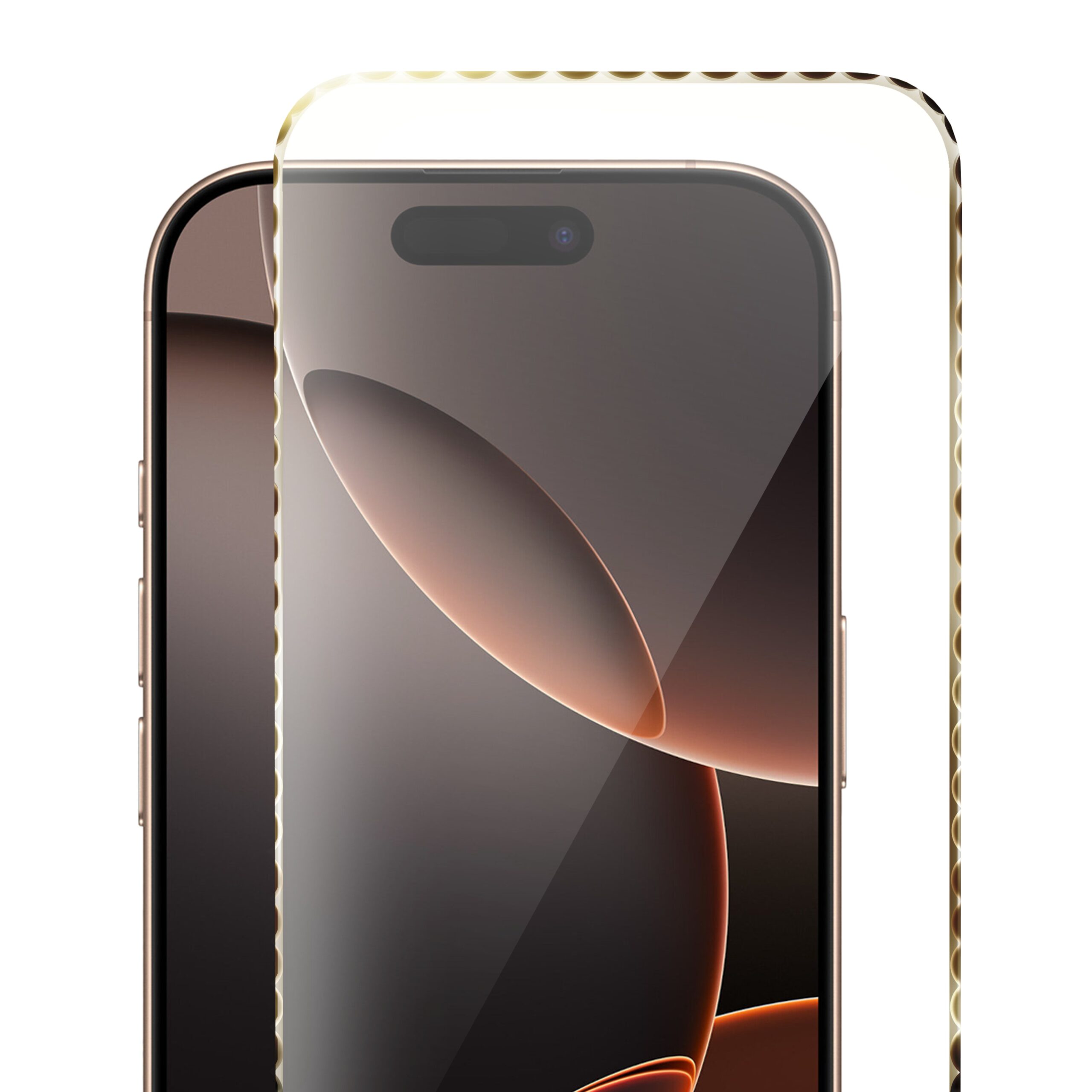 Diamond Cut, twarde szkło z ozdobna diamentową ramką do iPhone 16 Pro Max, złote Artboard 3