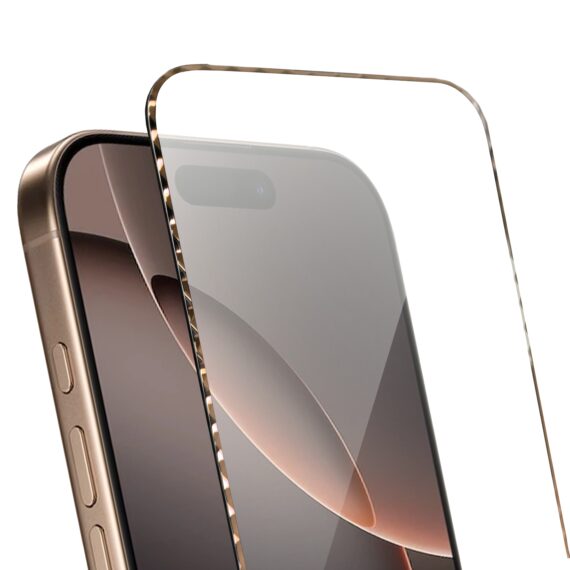 Diamond Cut, twarde szkło z ozdobna diamentową ramką do iPhone 16 Pro Max, złote Artboard 5