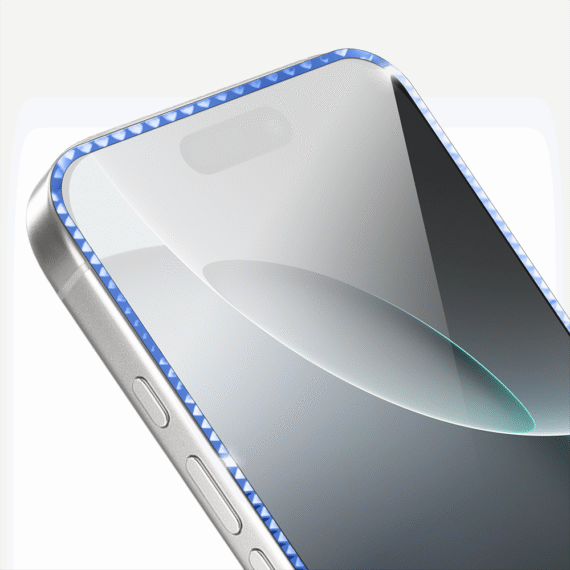 Diamond Cut, twarde szkło z ozdobną diamentową ramką do iPhone 16 Pro, niebieskie (1)