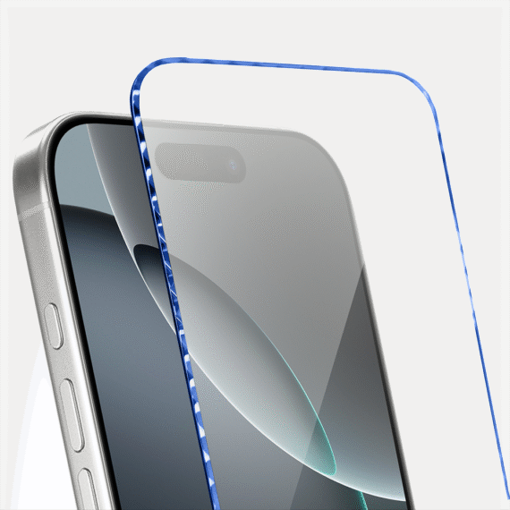 Diamond Cut, twarde szkło z ozdobną diamentową ramką do iPhone 16 Pro, niebieskie (2)