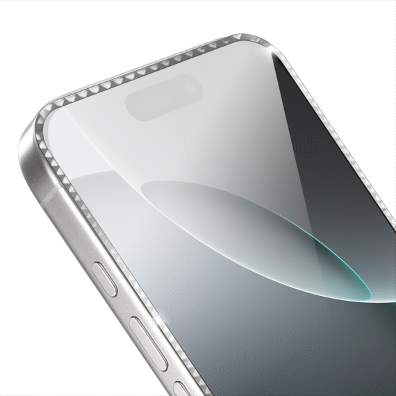 Diamond Cut, twarde szkło z ozdobną diamentową ramką do iPhone 16 Pro, srebrne (2)