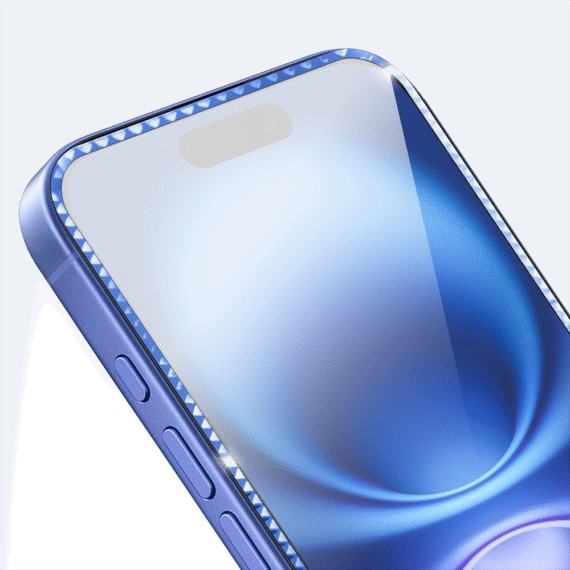Diamond Cut, twarde szkło z ozdobną diamentową ramką do iPhone 16, niebieskie (2)
