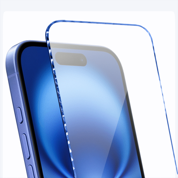 Diamond Cut, twarde szkło z ozdobną diamentową ramką do iPhone 16, niebieskie (3)