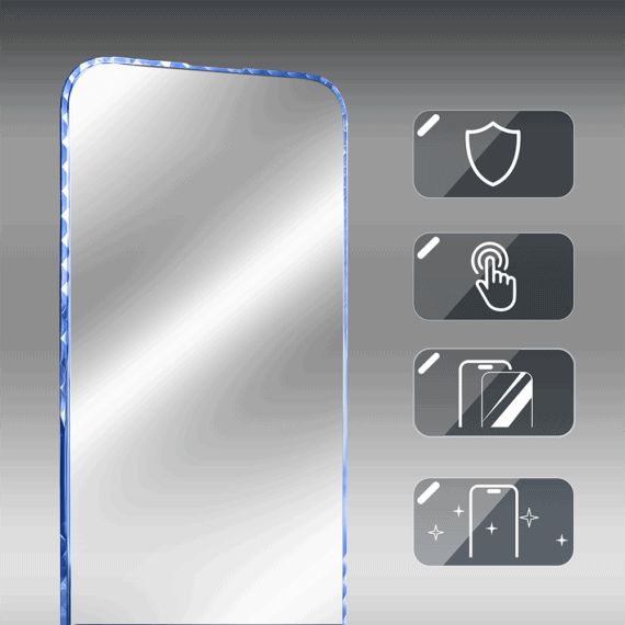 Diamond Cut, twarde szkło z ozdobną diamentową ramką do iPhone 16, niebieskie, nowe (2)