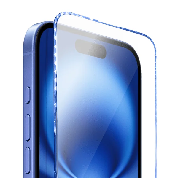 Diamond Cut, twarde szkło z ozdobną diamentową ramką do iPhone 16, niebieskie, nowe (3)
